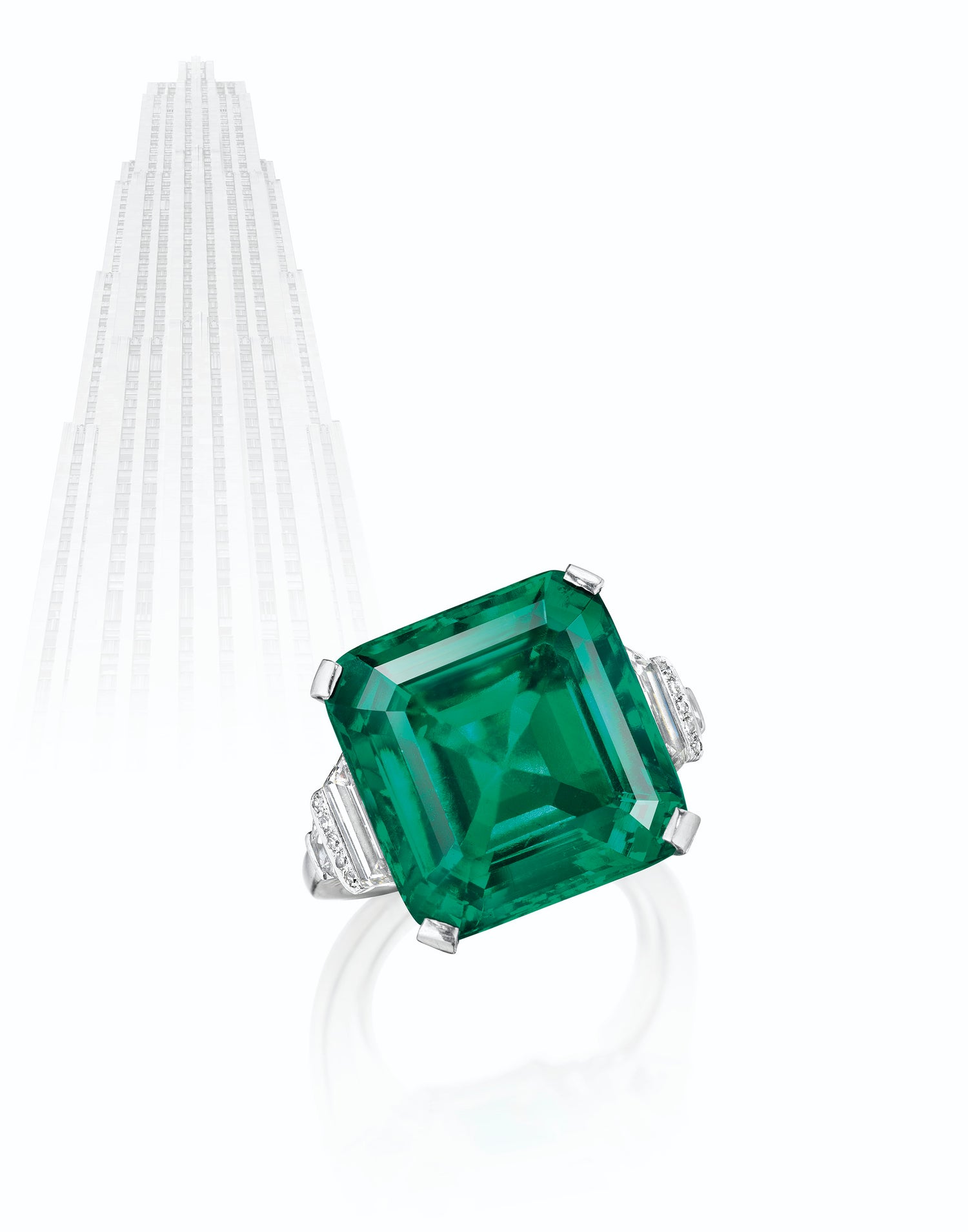 The 18.04-carat Rockefeller Emerald set in a ring