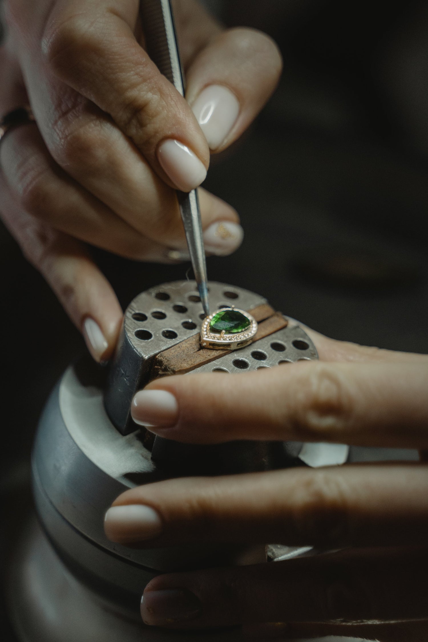 A Jeweler working on an Emerald (panna stone) Ring