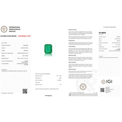 IGI Certificate of an Emerald - 9.26 carats