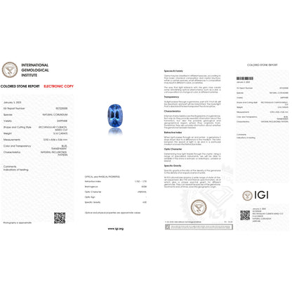 IGI Certificate of a Blue Sapphire - 5.16 carats