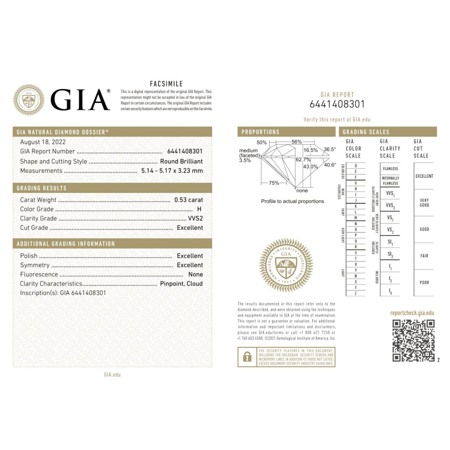 GIA Certificate of a Diamond - 0.53 Carats