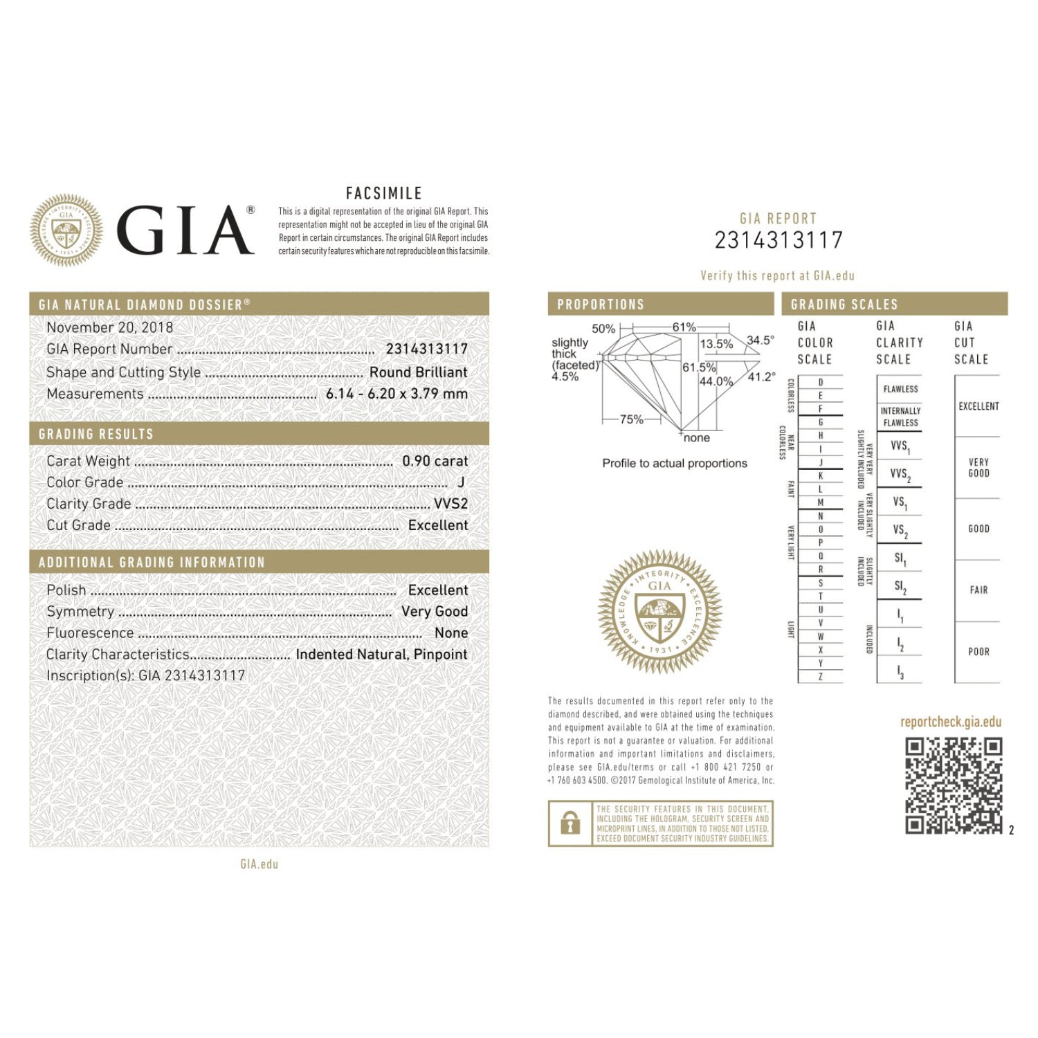 GIA Certificate of a Diamond - 0.90 Carats