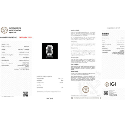 IGI Certificate of a White Sapphire - 6.66 Carats
