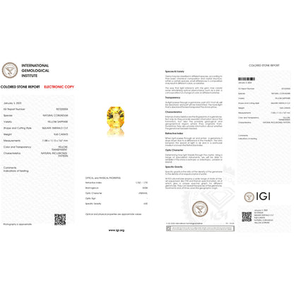 IGI Certificate of a Yellow Sapphire - 9.65 carats