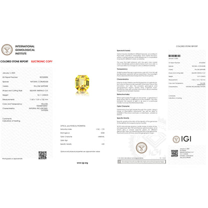 IGI Certificate of a Yellow Sapphire - 10.11 carats